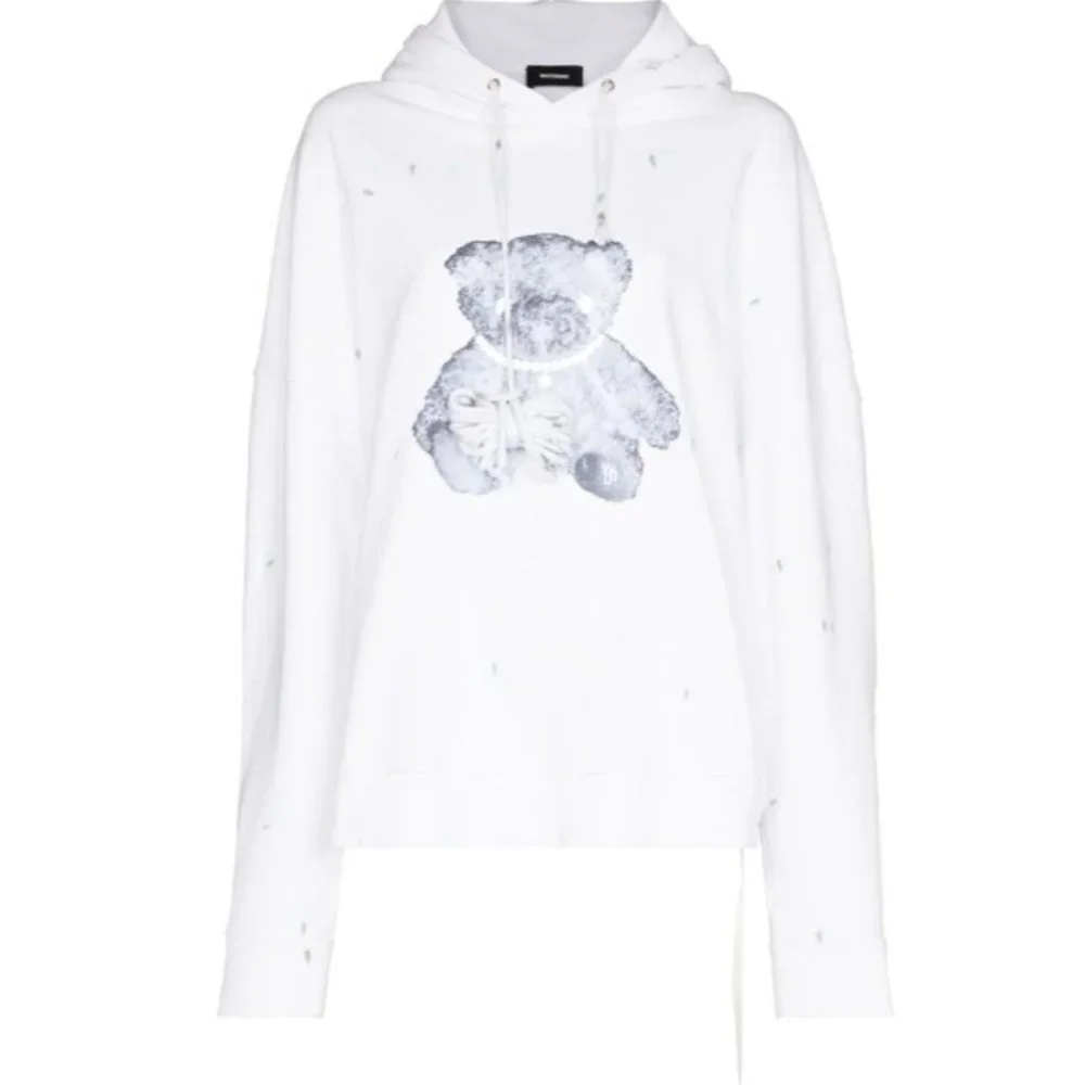 NWT $850 WE11DONE WHITE HOODIE PEARL NECKLACE TEDDY REFLECTIVE US SZ MEDIUM - Picture 1 of 10